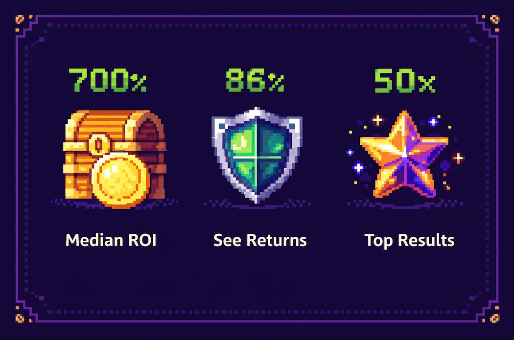 Product coaching ROI statistics: 700% median ROI, 86% of companies recoup investment, top 19% see 50x returns