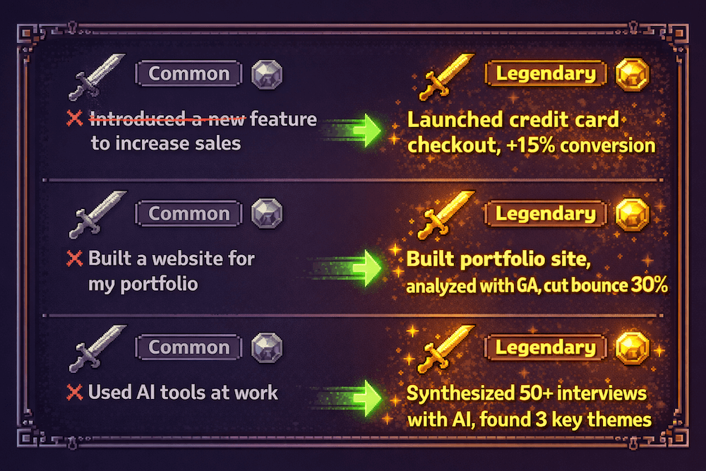 CV transformation guide: vague bullet points upgraded to specific, measurable achievements