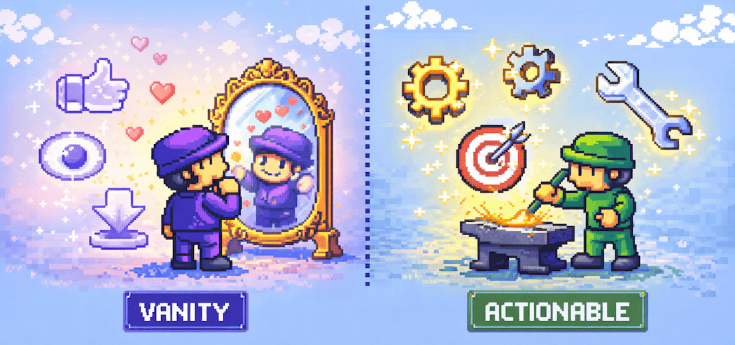 Vanity metrics are like admiring yourself in a mirror while actionable metrics drive real work