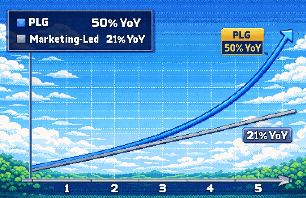 Chart comparing compounding product-led growth versus linear marketing-driven growth over time