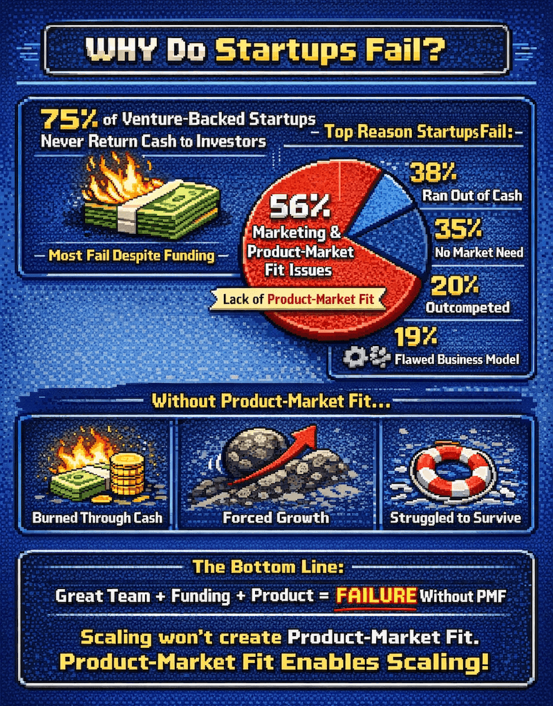 Product-Market Fit Infographic showing key metrics and signals