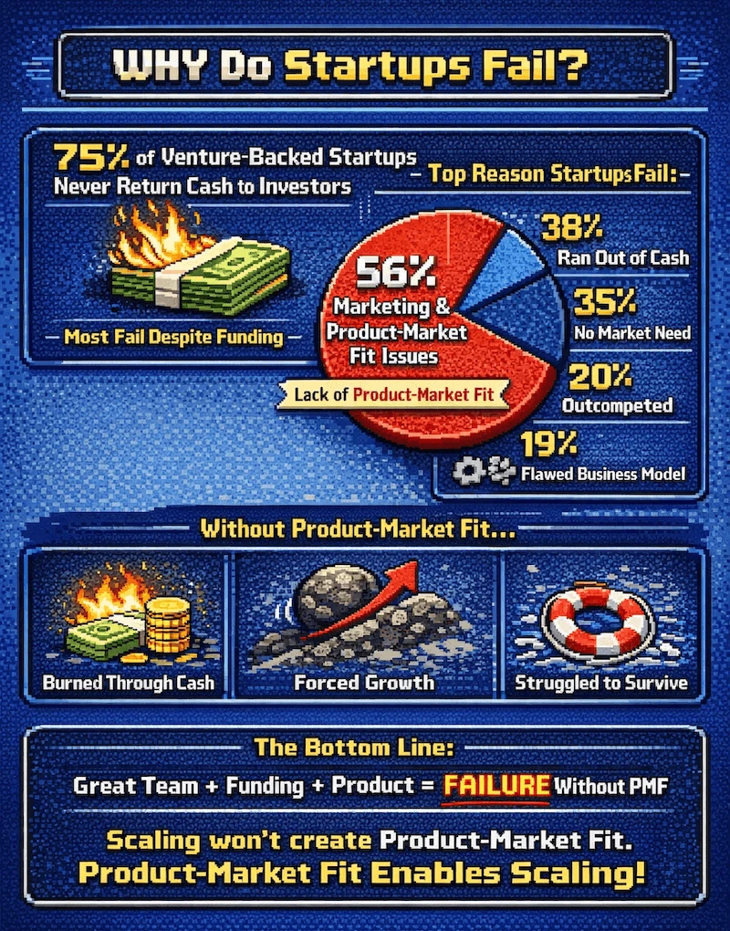 Product-Market Fit Infographic showing key metrics and signals