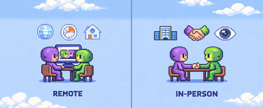 Remote vs in-person UX research comparison showing trade-offs